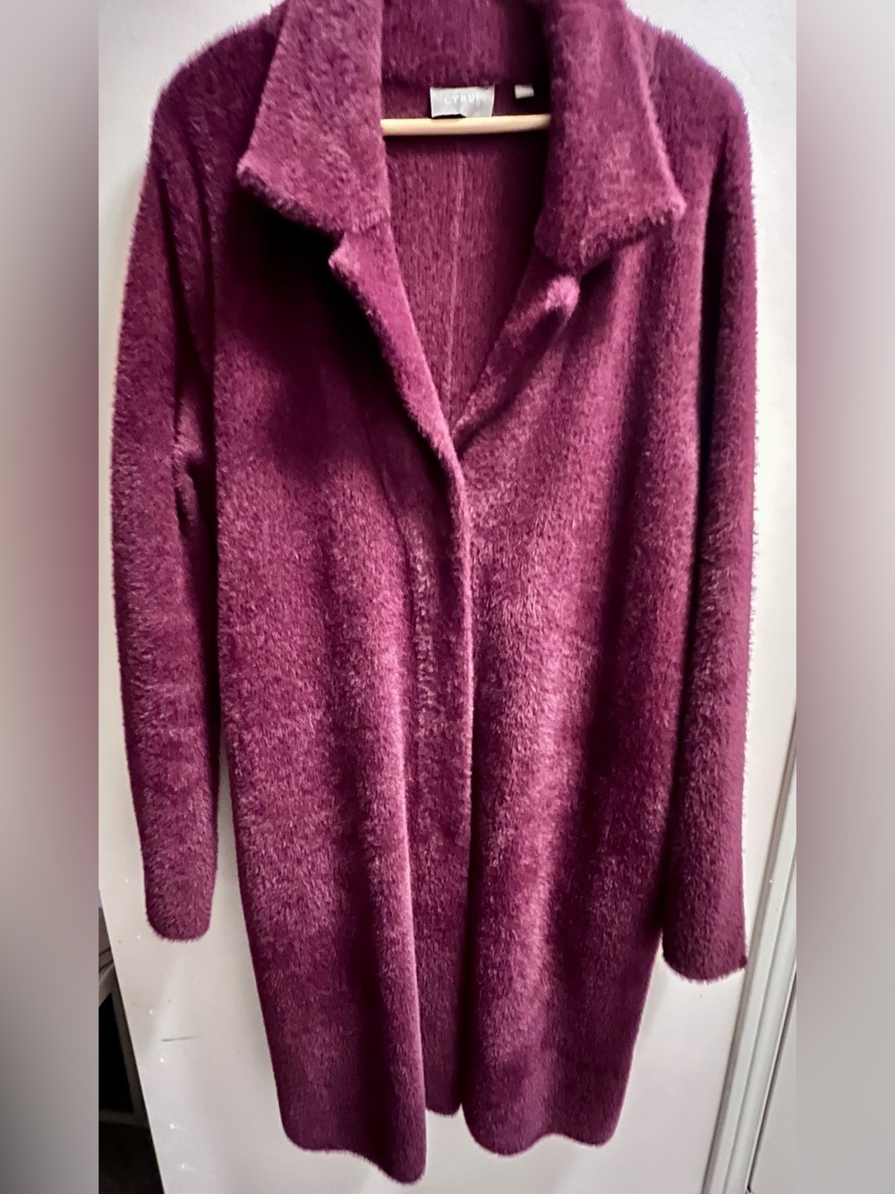 Cyrus Plush Teddy Longline Coat in Berry
